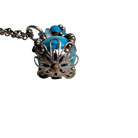 Pam Hiran Turquoise Beaded Cluster Pendant Necklace Silver Tone Boho 18 Inch - Picture 4 of 8